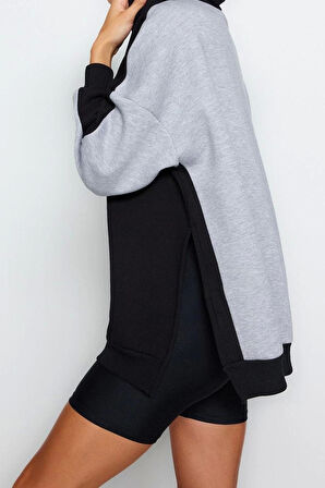 Tarz Oversize Kapüşonlu Düşük Kol Uzun Geniş Kalıp İçi Polarlı Örme Spor Sweatshirt