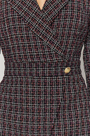 Moda Regular Business Tüvit Dokuma Ceket Yaka Uzun Kol Ceket Elbise Mini Boy Elbise