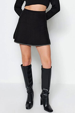 Moda Regular Düz Desen Günlük Mini Boy Mini Pamuklu Triko Etek