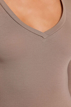 Moda V Yaka Örme Slim Düz Desen Casual Günlük Regular Uzun Kol Bluz