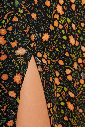 Moda Yırtmaçlı Casual Günlük Shally Dokuma Bisiklet Yaka Uzun Kol A-Line Midi Boy Elbise