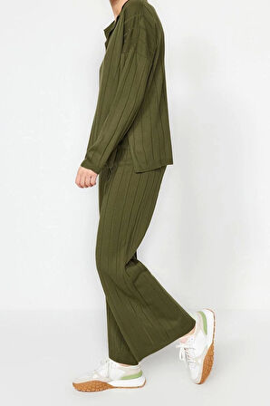 Moda Triko Düz Polo Yaka Düşük Kol Casual Günlük Oversize Triko Alt-Üst Takım