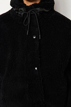 Tasarım Düz Astarlı Yaka Standart Oversize Dik Kadın Oversize Peluş Mont