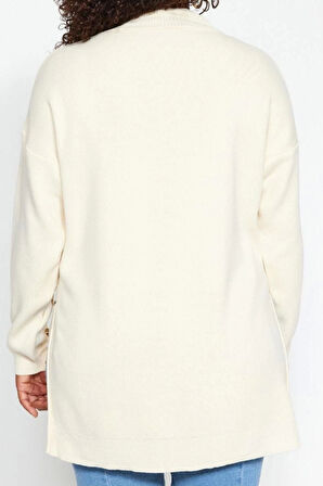 Büyük Beden Kadın Modern Tarz Rahat Uzun Balıkçı Yaka Düz Kol Uzun Triko Kazak