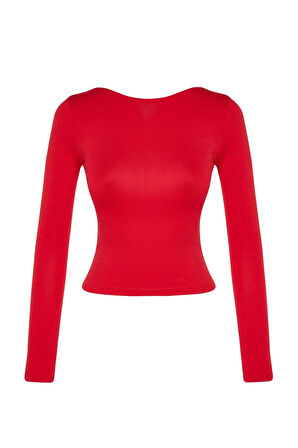 Moda Kayık Yaka Örme Slim Düz Desen Casual Günlük Regular Uzun Kol Bluz