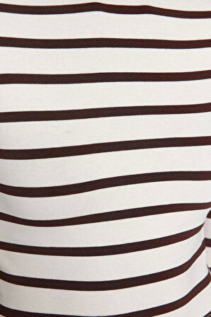 Moda Bisiklet Yaka Örme Slim Çizgili Desen Casual Günlük Crop Uzun Kol Bluz