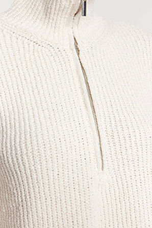 Stil Modern Kadın Regular Düşük Kol Dik Yaka Geniş Kalıp Triko Kazak