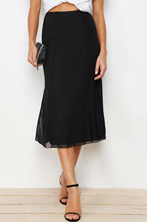 Moda Regular Düz Desen Günlük Maxi Boy Astarlı Tül Midi Örme Etek