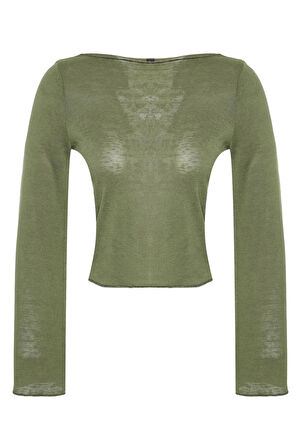 Stil Kadın Fit Bluz Crop Örme Regular Kalıp İspanyol Kol