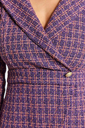 Moda Regular Business Tüvit Dokuma Ceket Yaka Uzun Kol Ceket Elbise Mini Boy Elbise