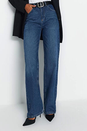 Stil Kadın Moda Denim Kot Pantolon Uzun Geniş Paça Gri Yüksek Bel Jeans