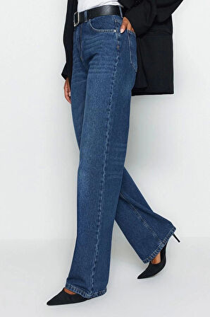 Stil Kadın Moda Denim Kot Pantolon Uzun Geniş Paça Gri Yüksek Bel Jeans