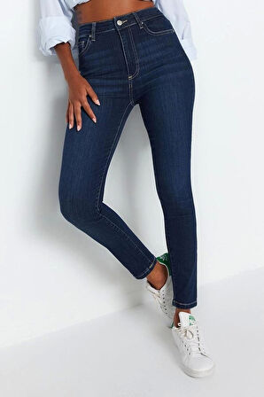 Stil Kadın Moda Denim Kot Pantolon Uzun Dar Paça Yüksek Bel Skinny Jeans