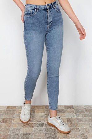 Stil Kadın Moda Denim Kot Pantolon Uzun Dar Paça Yüksek Bel Skinny Jeans