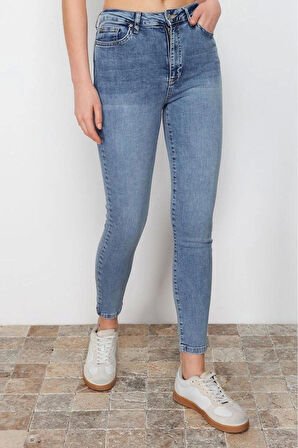Stil Kadın Moda Denim Kot Pantolon Uzun Dar Paça Yüksek Bel Skinny Jeans