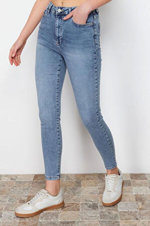 Stil Kadın Moda Denim Kot Pantolon Uzun Dar Paça Yüksek Bel Skinny Jeans