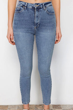 Stil Kadın Moda Denim Kot Pantolon Uzun Dar Paça Yüksek Bel Skinny Jeans