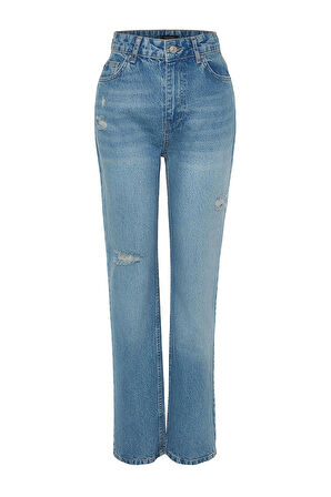 Stil Kadın Moda Denim Kot Pantolon Uzun Geniş Paça Antrasit Yırtıklı Yüksek Bel Uzun Jeans
