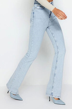 Stil Kadın Moda Denim Kot Pantolon Uzun İspanyol Paça Yüksek Bel Jeans