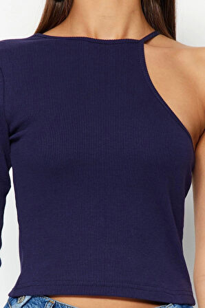 Moda Bisiklet Yaka Örme Slim Düz Desen Casual Günlük Crop Uzun Kol Bluz