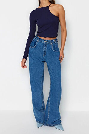 Moda Bisiklet Yaka Örme Slim Düz Desen Casual Günlük Crop Uzun Kol Bluz