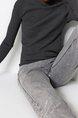 Moda Dik Yaka Örme Slim Düz Desen Casual Günlük Regular Uzun Kol Bluz