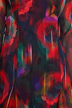 Moda Stil Fitted V Yaka Midi Boy A-Kesim Astarlı Şifon Şık Abiye Elbise