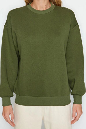 Regular Bisiklet Yaka Düşük Kol Regular Kalın İçi Polarlı Normal Kalıp Basic Örme Sweatshirt