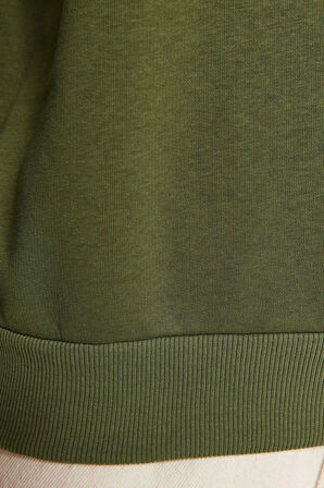 Regular Bisiklet Yaka Düşük Kol Regular Kalın İçi Polarlı Normal Kalıp Basic Örme Sweatshirt