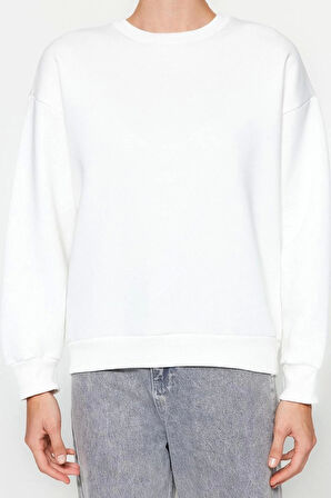 Regular Bisiklet Yaka Düşük Kol Regular Kalın İçi Polarlı Normal Kalıp Basic Örme Sweatshirt