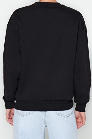 Regular Bisiklet Yaka Düşük Kol Regular Kalın İçi Polarlı Normal Kalıp Basic Örme Sweatshirt