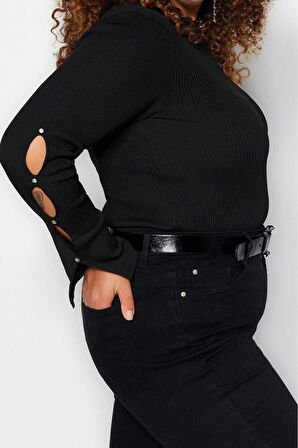 Moda Büyük Beden Balıkçı Yaka Triko Fit Düz Desen Casual Günlük Regular Uzun Kol Bluz