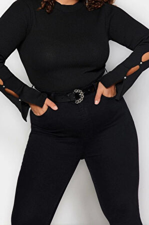 Moda Büyük Beden Balıkçı Yaka Triko Fit Düz Desen Casual Günlük Regular Uzun Kol Bluz