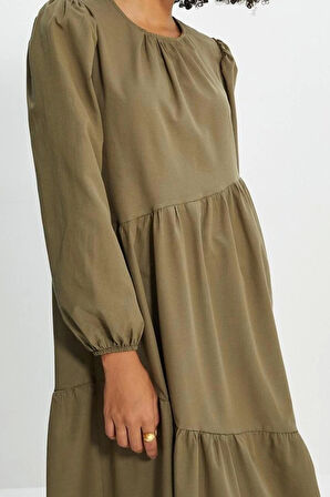 Moda Regular Casual Günlük Terrycotton Dokuma Bisiklet Yaka Uzun Kol A-Line Maxi Boy Tesettür Elbise