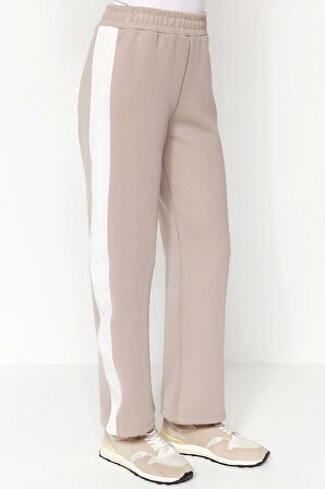 Tarz Kadın Modern Moda Normal Bel Boru Paça V Yaka Biyeli Örme Scuba Dalgıç Alt-Üst Takım