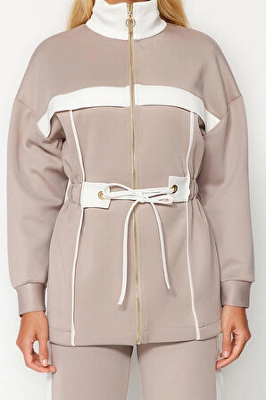 Tarz Kadın Modern Moda Normal Bel Boru Paça V Yaka Biyeli Örme Scuba Dalgıç Alt-Üst Takım