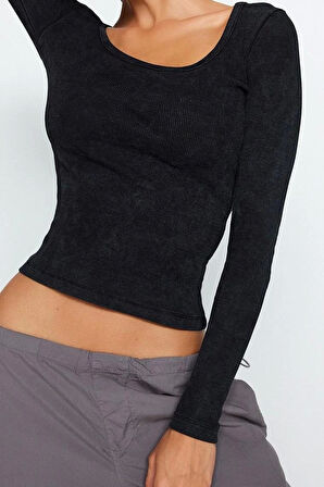 Moda Havuz Yaka Örme Slim Düz Desen Casual Günlük Regular Uzun Kol Bluz