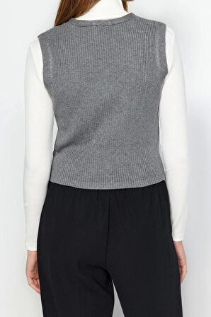 Kadın Modern Tarz Rahat Uzun V Yaka Düz Kol Regular Triko Yelek