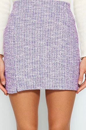 Modern Tarz Astarsız Örme Mini Boy Fermuarlı ve Yırtmaçlı Tüvit Normal Bel Mini Örme Etek