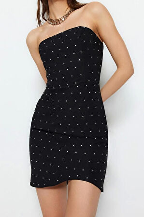 Moda Fit Mezuniyet Balo Finike Dokuma Straplez Kolsuz Kol Bodycone Mini Boy Elbise