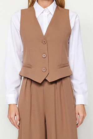 Moda Dokuma Düz V Yaka Casual Günlük Yelek-Pantolon Dokuma Alt-Üst Takım