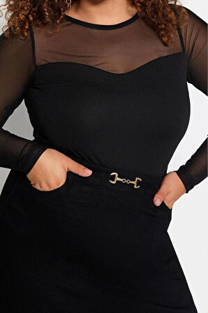 Moda Büyük Beden Bisiklet Yaka Örme Fit Düz Desen Casual Günlük Regular Uzun Kol Bluz