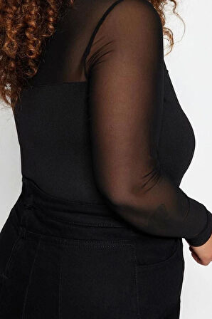 Moda Büyük Beden Bisiklet Yaka Örme Fit Düz Desen Casual Günlük Regular Uzun Kol Bluz