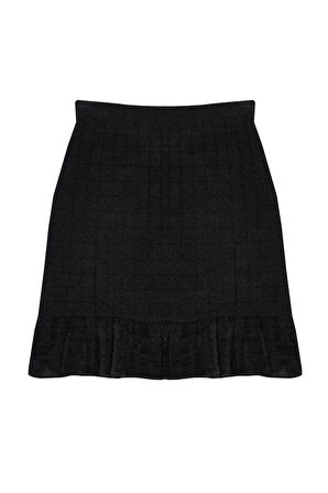 Moda Regular Ekose Desen Gündüz Gece Mini Boy Yumuşak Dokulu Fırfır Detaylı Triko Etek