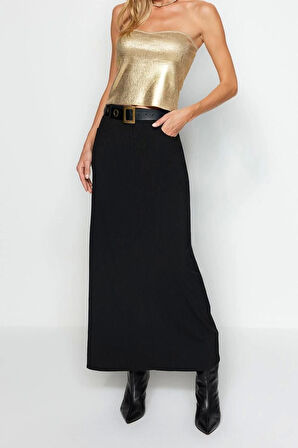 Moda Kare Yaka Triko Slim Varaklı Desen Şık gece Crop Kolsuz Bluz