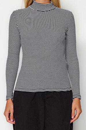 Moda Dik Yaka Örme Slim Düz Desen Casual Günlük Regular Uzun Kol Bluz