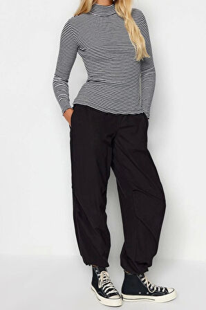 Moda Dik Yaka Örme Slim Düz Desen Casual Günlük Regular Uzun Kol Bluz