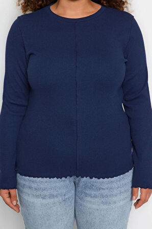 Stil Kadın Fitilli Bluz Crop Örme Fitted Kalıp Büyük Beden