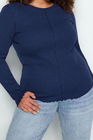 Stil Kadın Fitilli Bluz Crop Örme Fitted Kalıp Büyük Beden