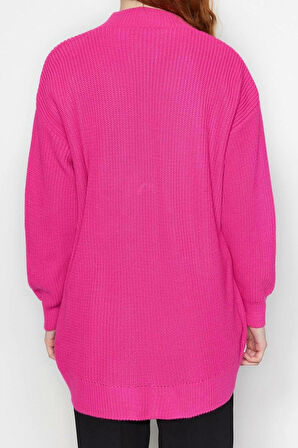 Kadın Modern Tarz Rahat Uzun Düğmeli Yaka Düz Kol Regular Triko Kazak